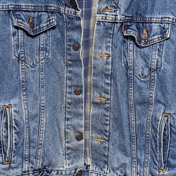 🎉HP Vtg Men's Levi's Trucker Jacket Denim Fleece Lining 100% Cotton USA 80's L - Picture 4 of 15